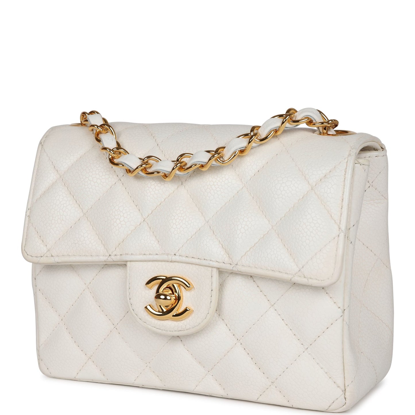 Chanel Mini Square Flap White Caviar Gold Hardware