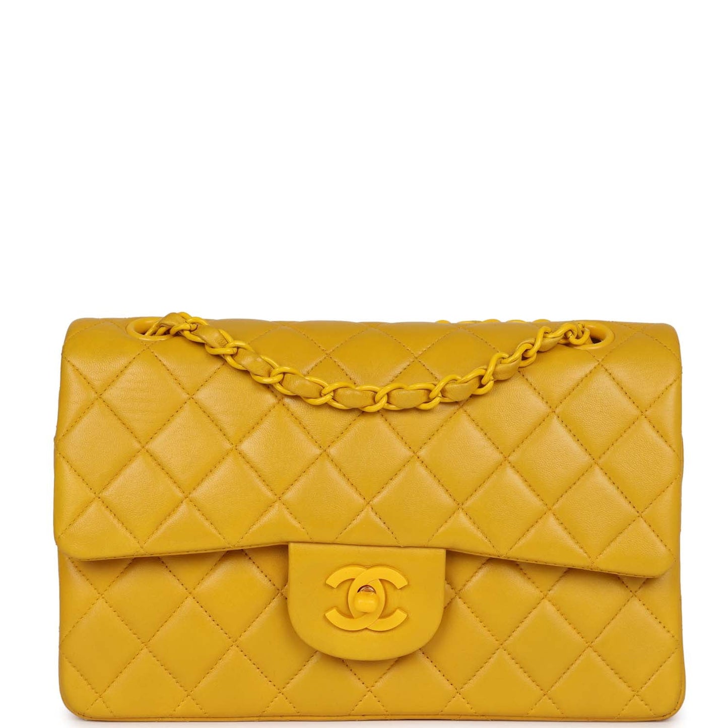 Chanel Small Classic Double Flap Bag Yellow Lambskin Yellow Hardware