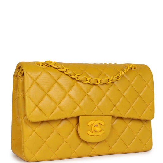 Chanel Small Classic Double Flap Bag Yellow Lambskin Yellow Hardware