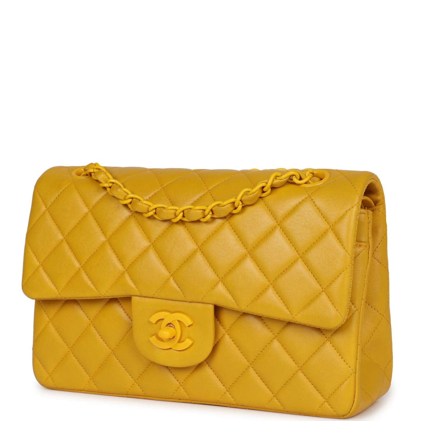 Chanel Small Classic Double Flap Bag Yellow Lambskin Yellow Hardware