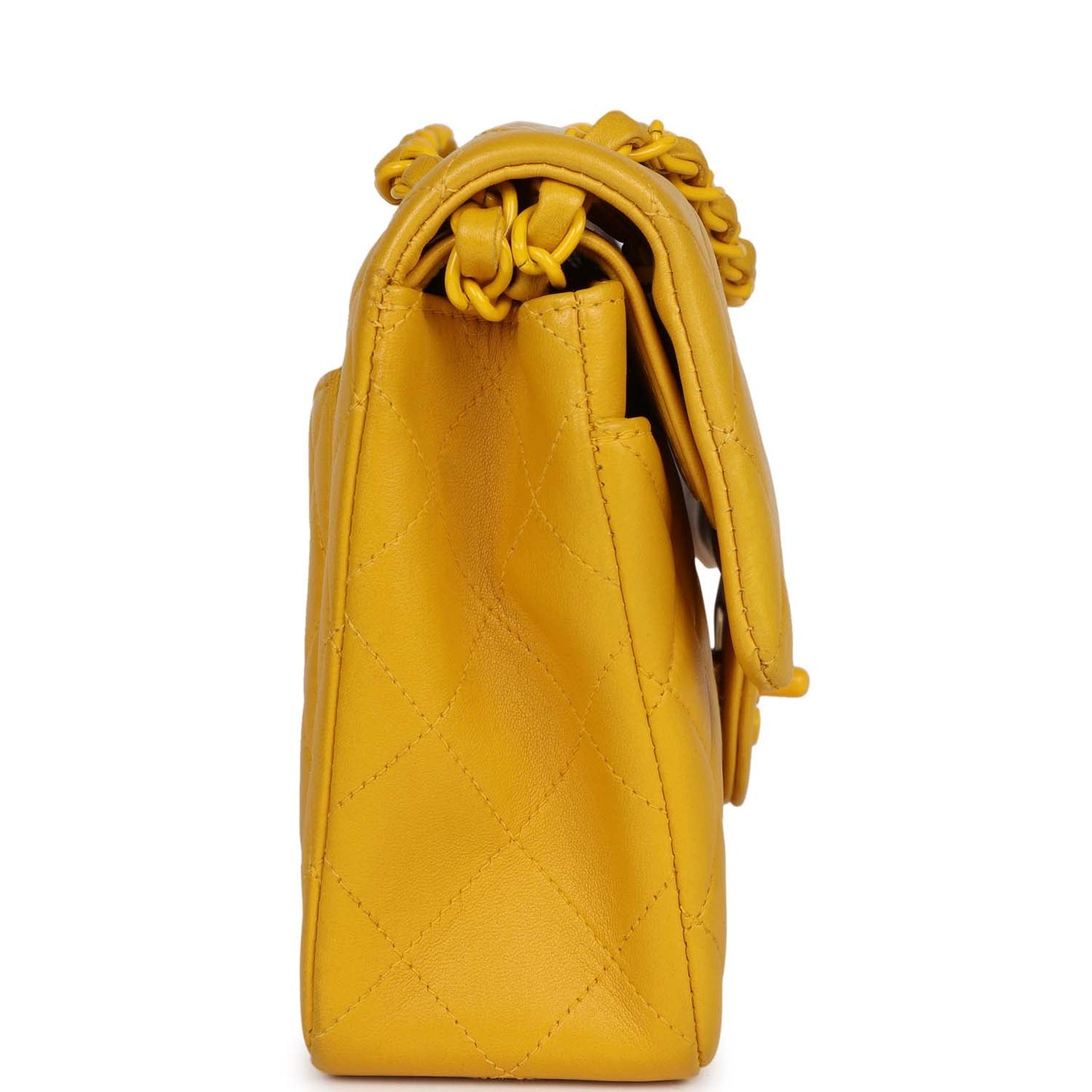Chanel Small Classic Double Flap Bag Yellow Lambskin Yellow Hardware