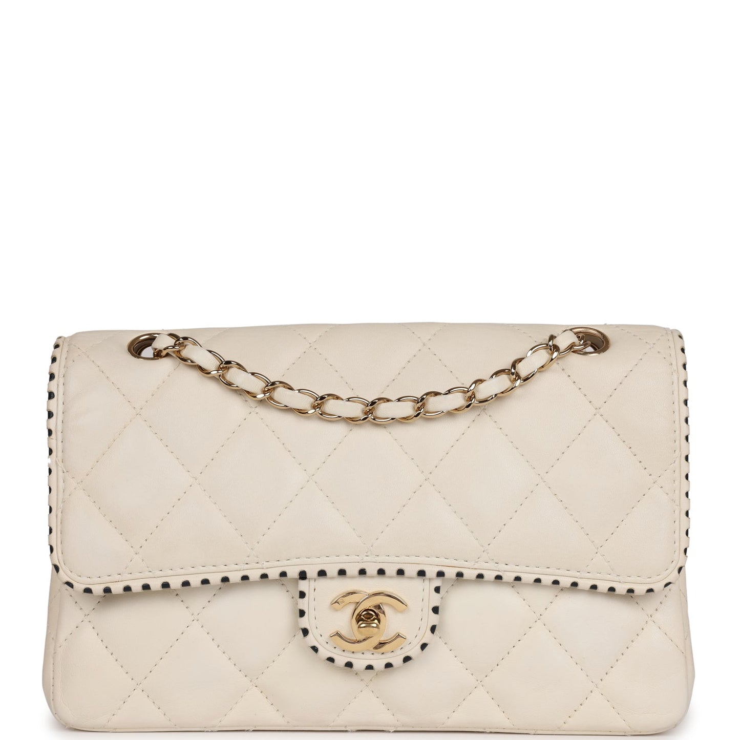 Chanel Medium Single Flap Bag White Lambskin Gold Hardware