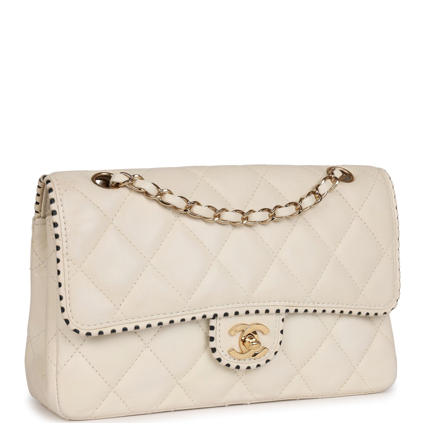 Chanel Medium Single Flap Bag White Lambskin Gold Hardware