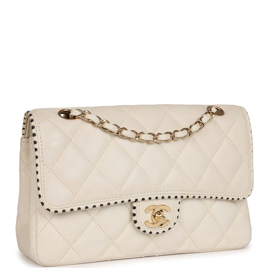 Chanel Medium Single Flap Bag White Lambskin Gold Hardware