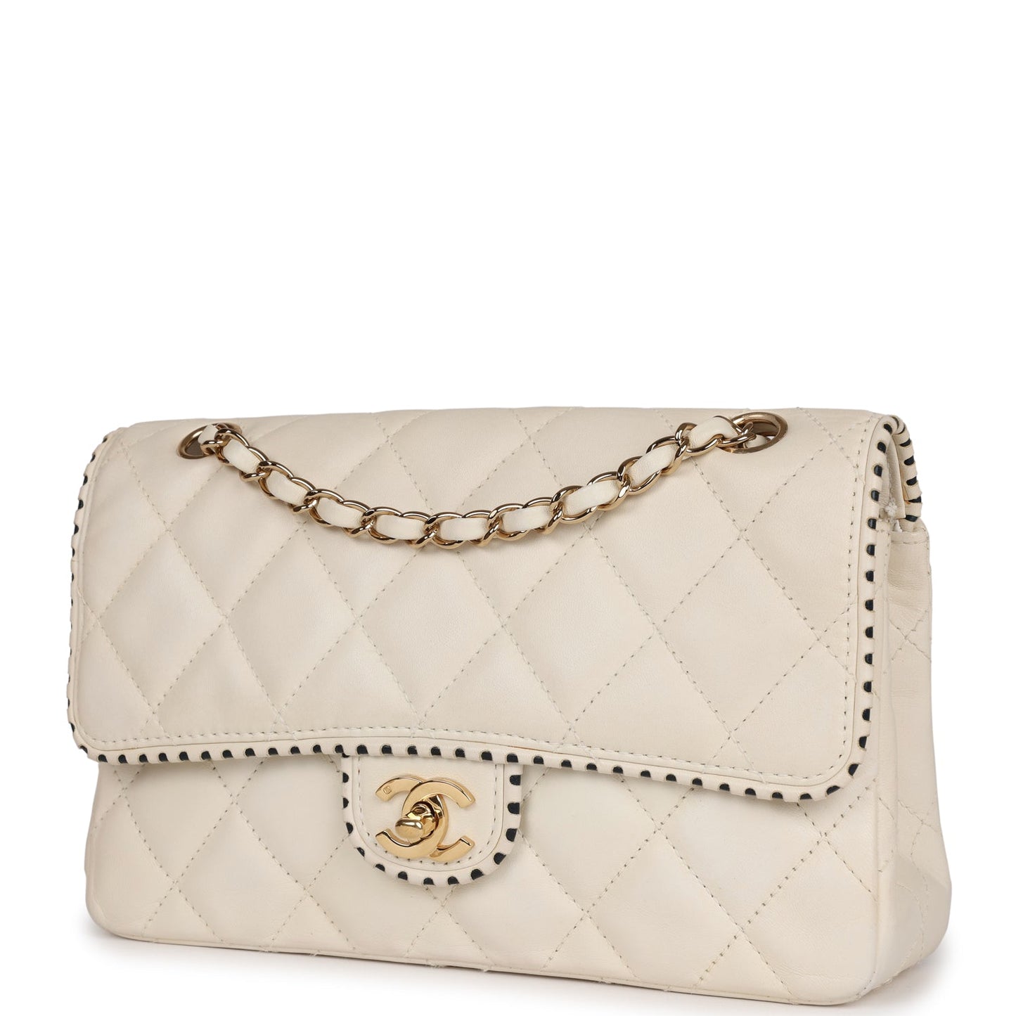 Chanel Medium Single Flap Bag White Lambskin Gold Hardware