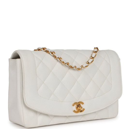 Chanel Medium Diana Flap Bag White Caviar Gold Hardware