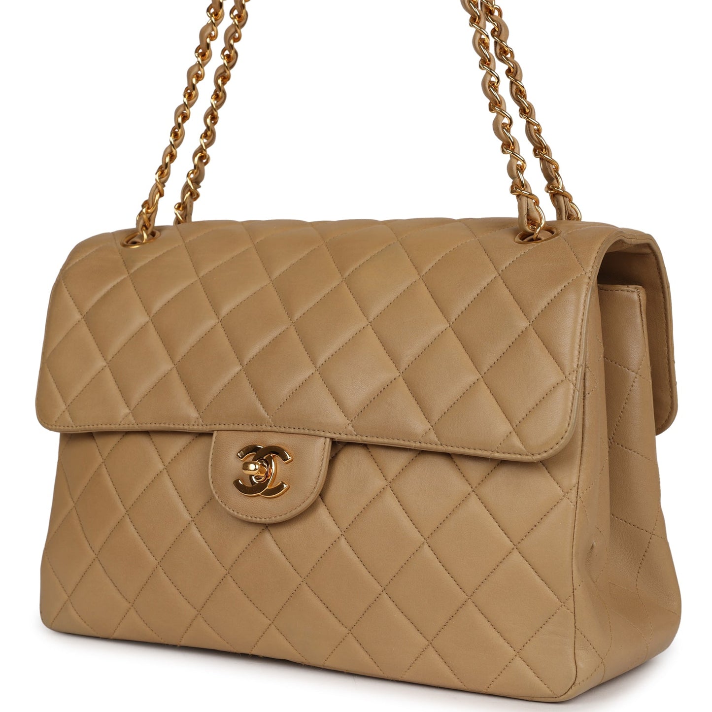 Chanel Double Sided Flap Bag Taupe Lambskin Gold Hardware