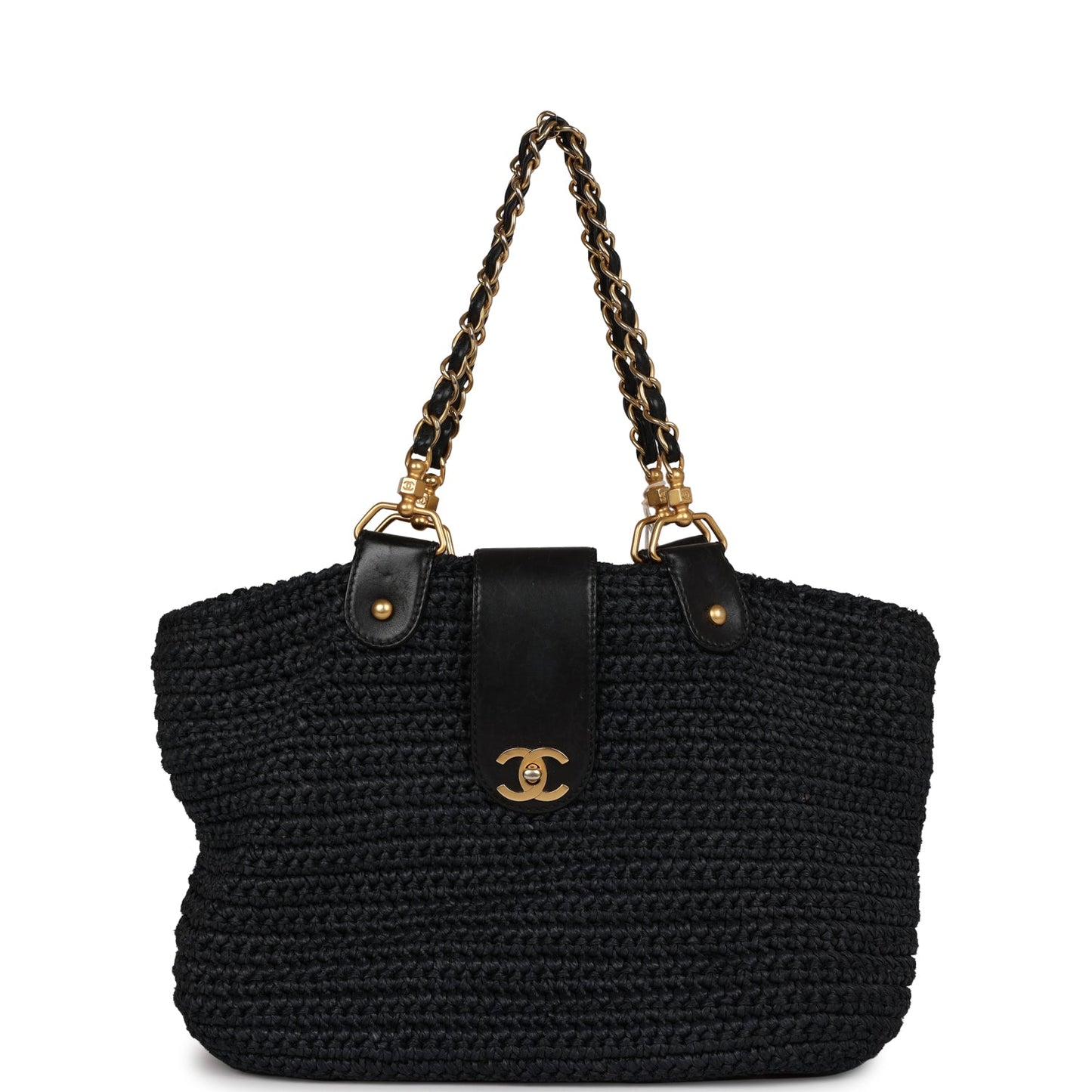 Chanel Straw Tote Black Raffia Gold Hardware