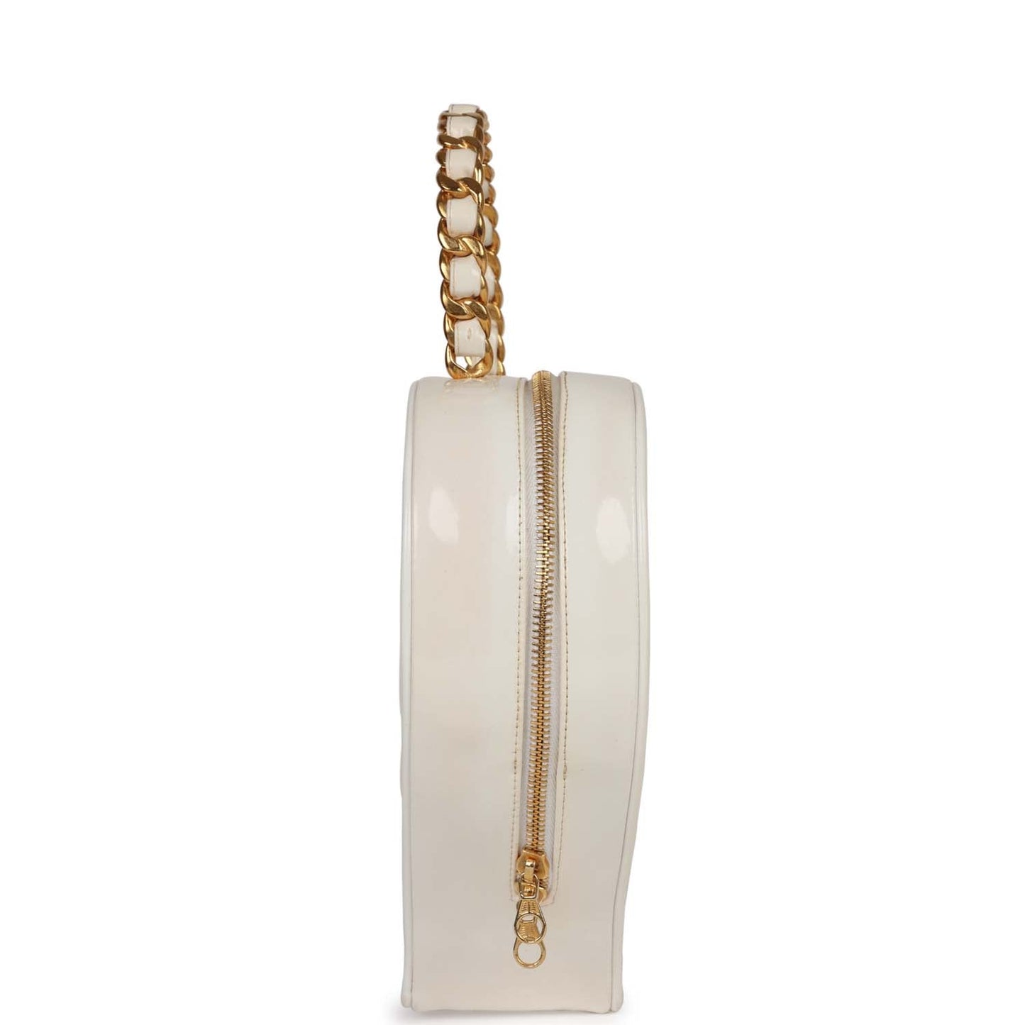 Chanel Heart Vanity Bag White and Black Patent Antique Gold Hardware