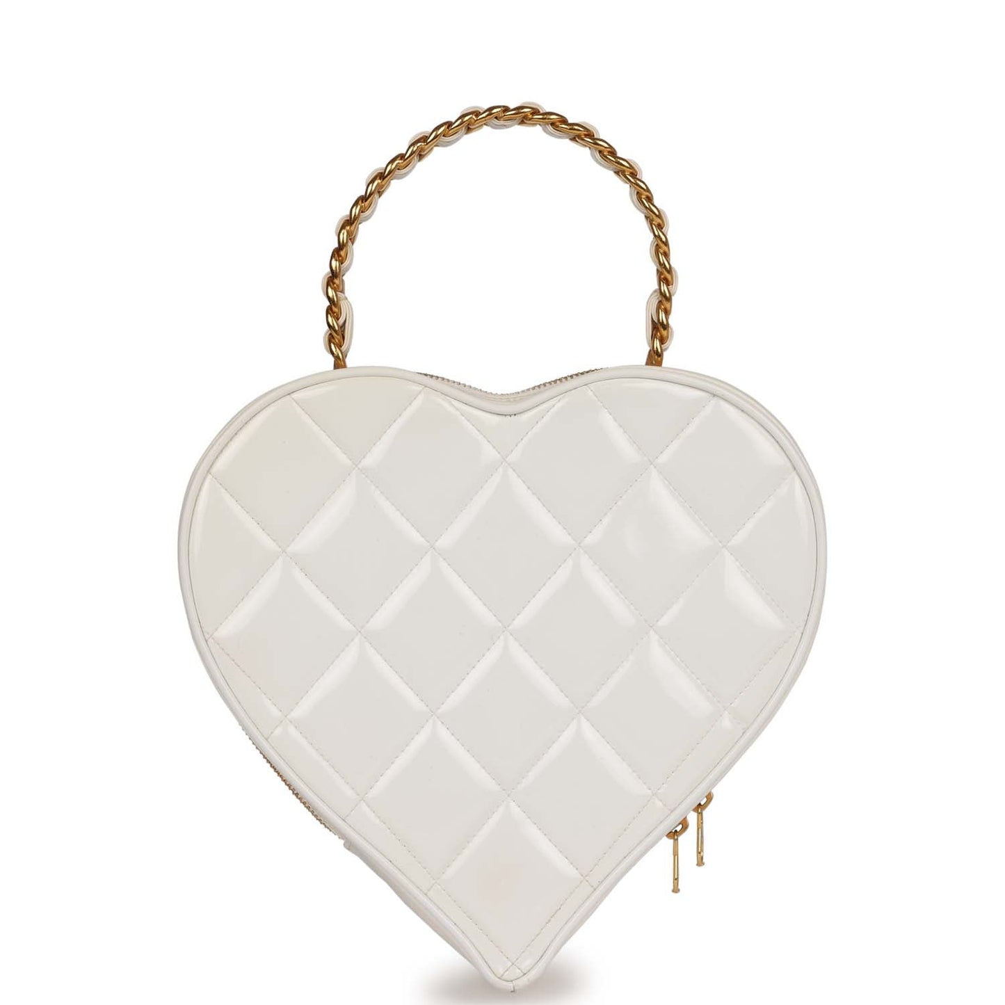 Chanel Heart Vanity Bag White and Black Patent Antique Gold Hardware