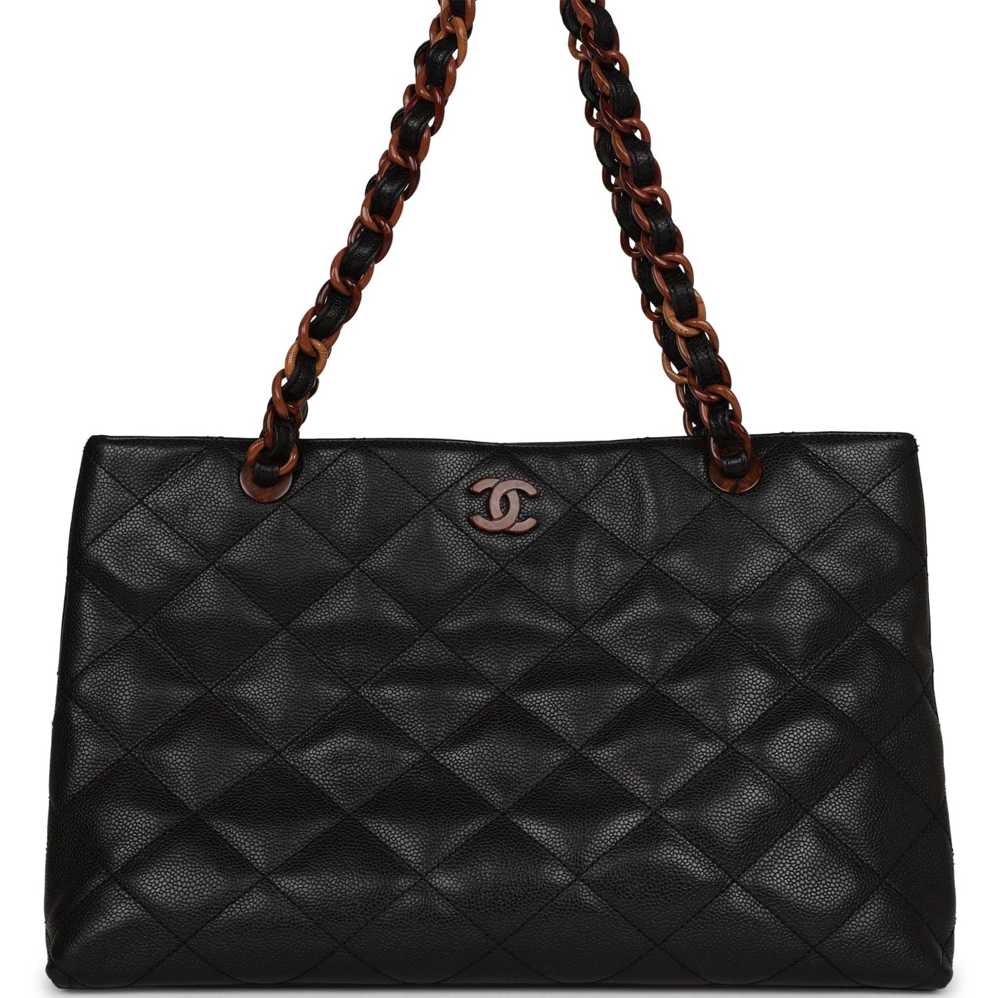 Chanel Quilted CC Tote Black Caviar Tortoiseshell Bakelite Hardware