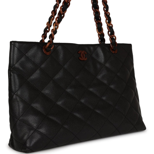 Chanel Quilted CC Tote Black Caviar Tortoiseshell Bakelite Hardware
