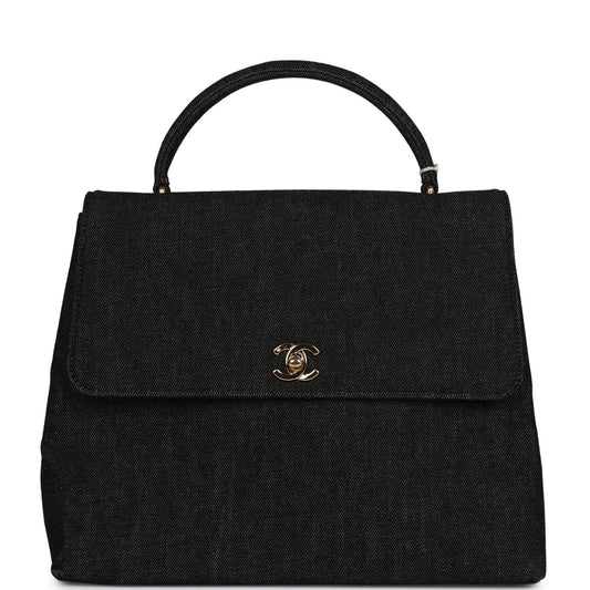 Chanel Kelly Top Handle Bag Black Gold Hardware