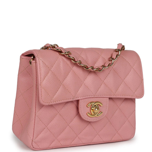 Chanel Mini Square Flap Pink Caviar Gold Hardware