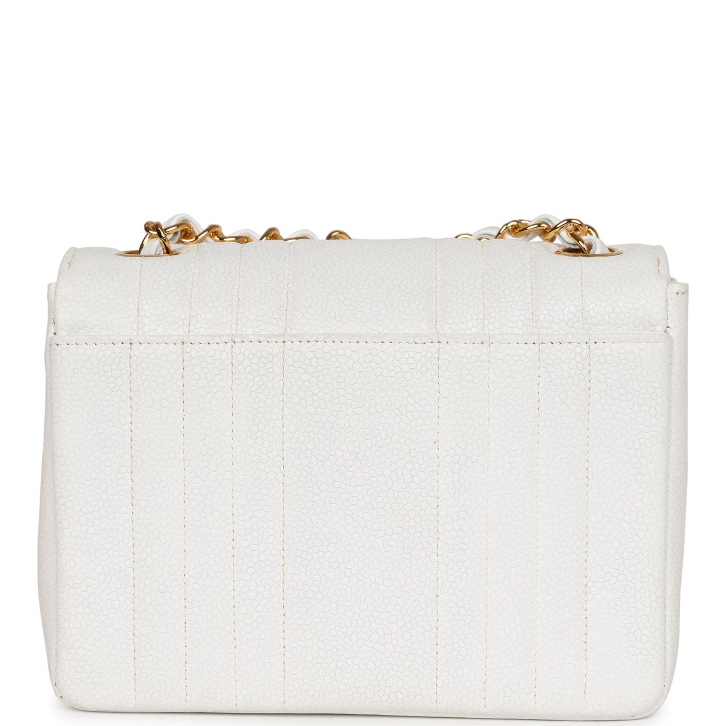 Chanel Mini Square Flap Vertical Stripe White Caviar Gold Hardware