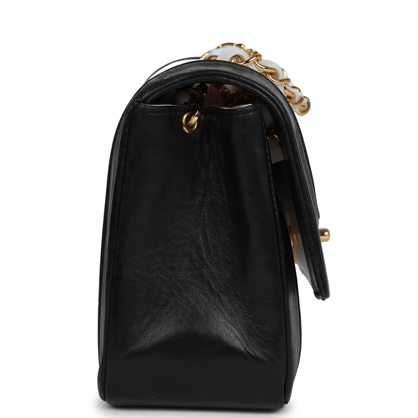 Chanel Small Mademoiselle Flap White and Navy Lambskin Gold Hardware Crossbody