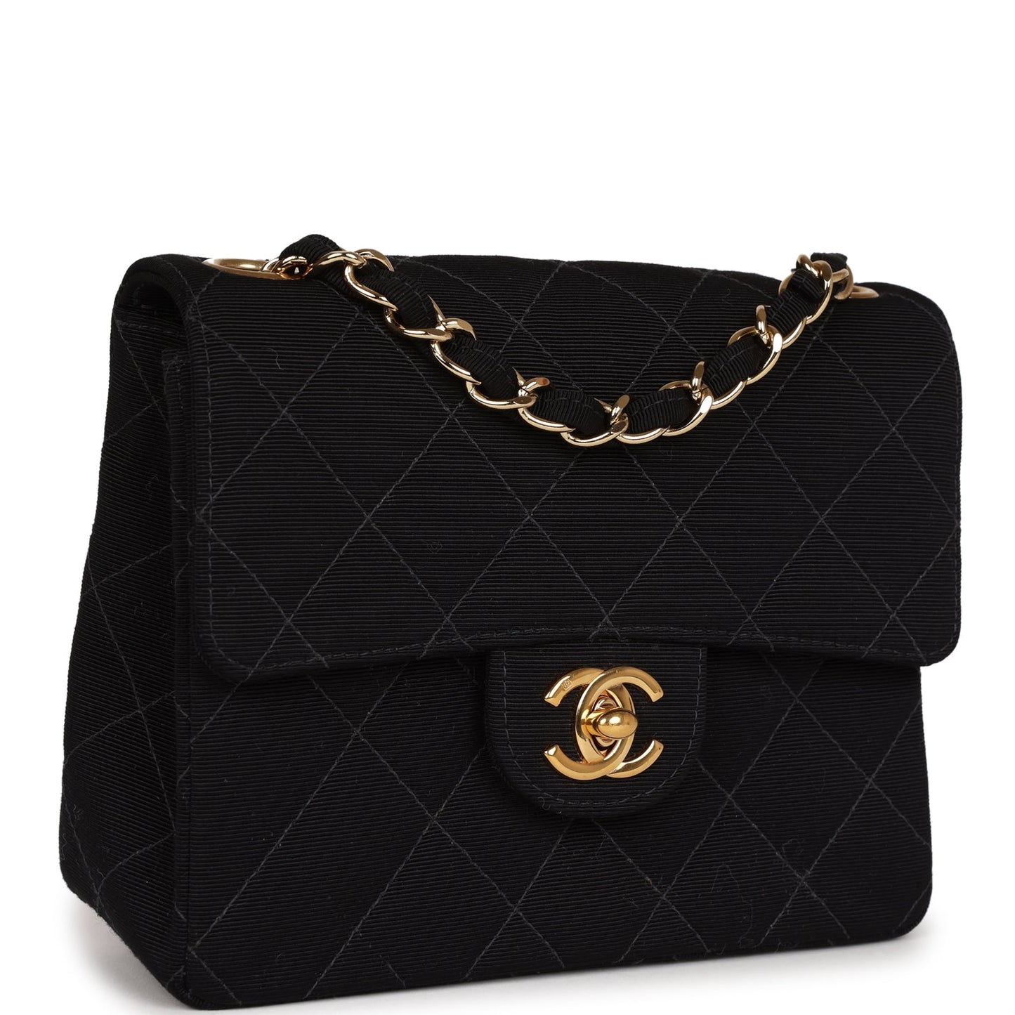 Chanel Mini Square Flap Bag Black Canvas Gold Hardware