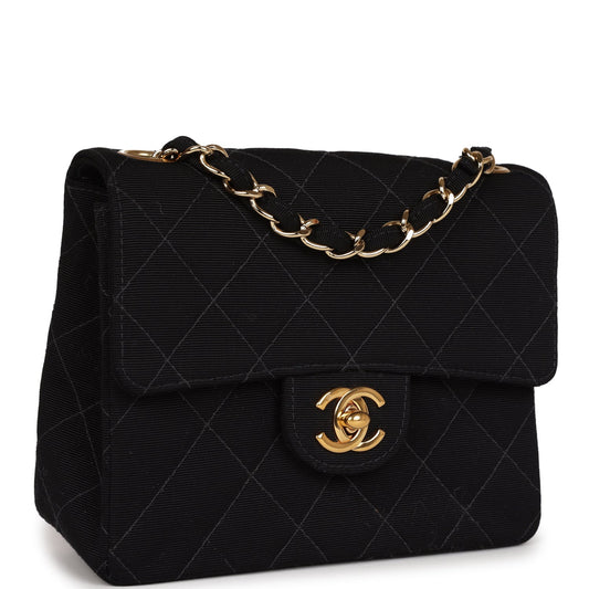 Chanel Mini Square Flap Bag Black Canvas Gold Hardware