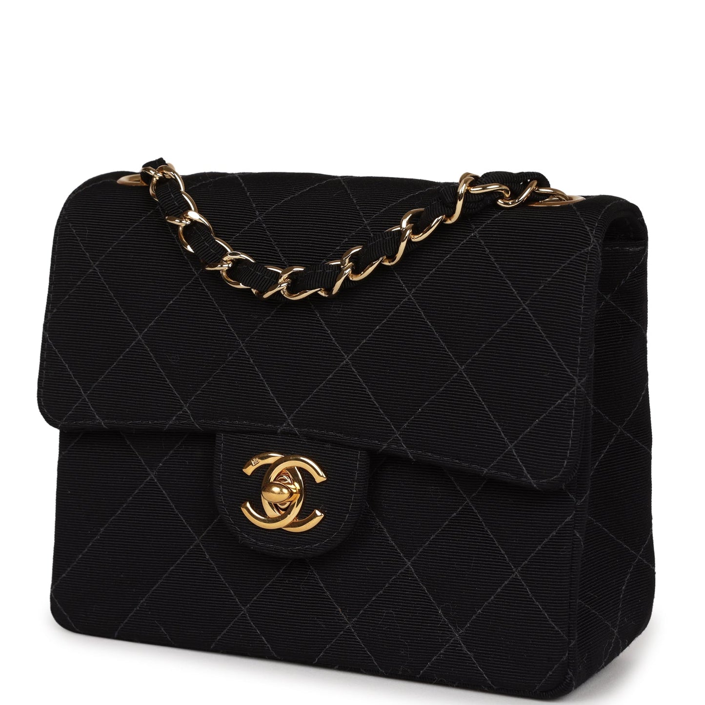 Chanel Mini Square Flap Bag Black Canvas Gold Hardware