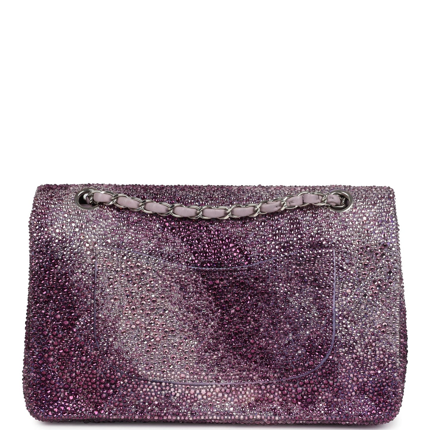 Custom Swarovski Crystal Chanel Medium Classic Double Flap Purple Lambskin Silver Hardware