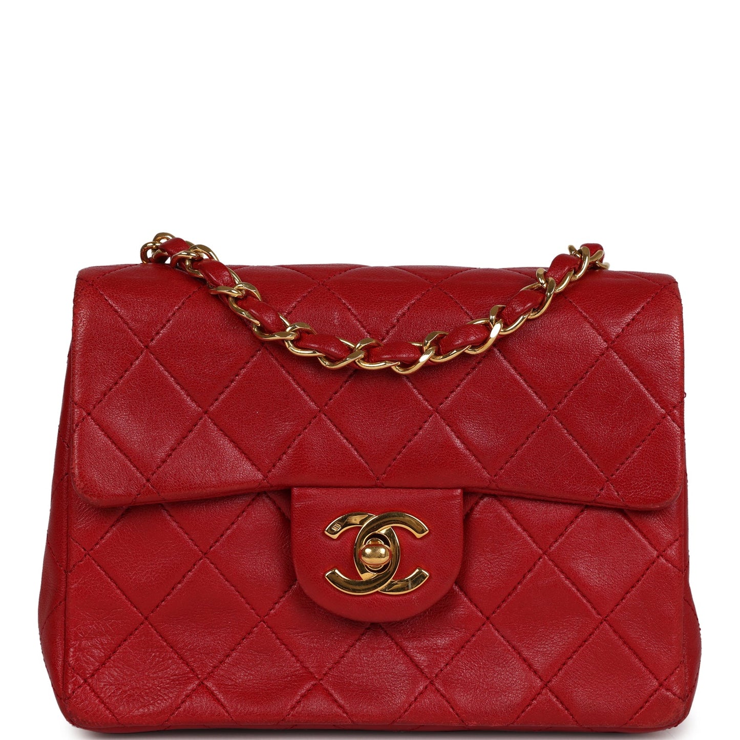 Chanel Mini Square Flap Red Lambskin Gold Hardware