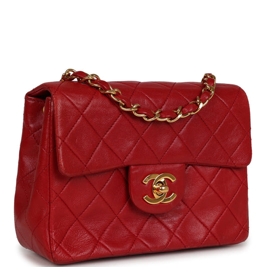 Chanel Mini Square Flap Red Lambskin Gold Hardware