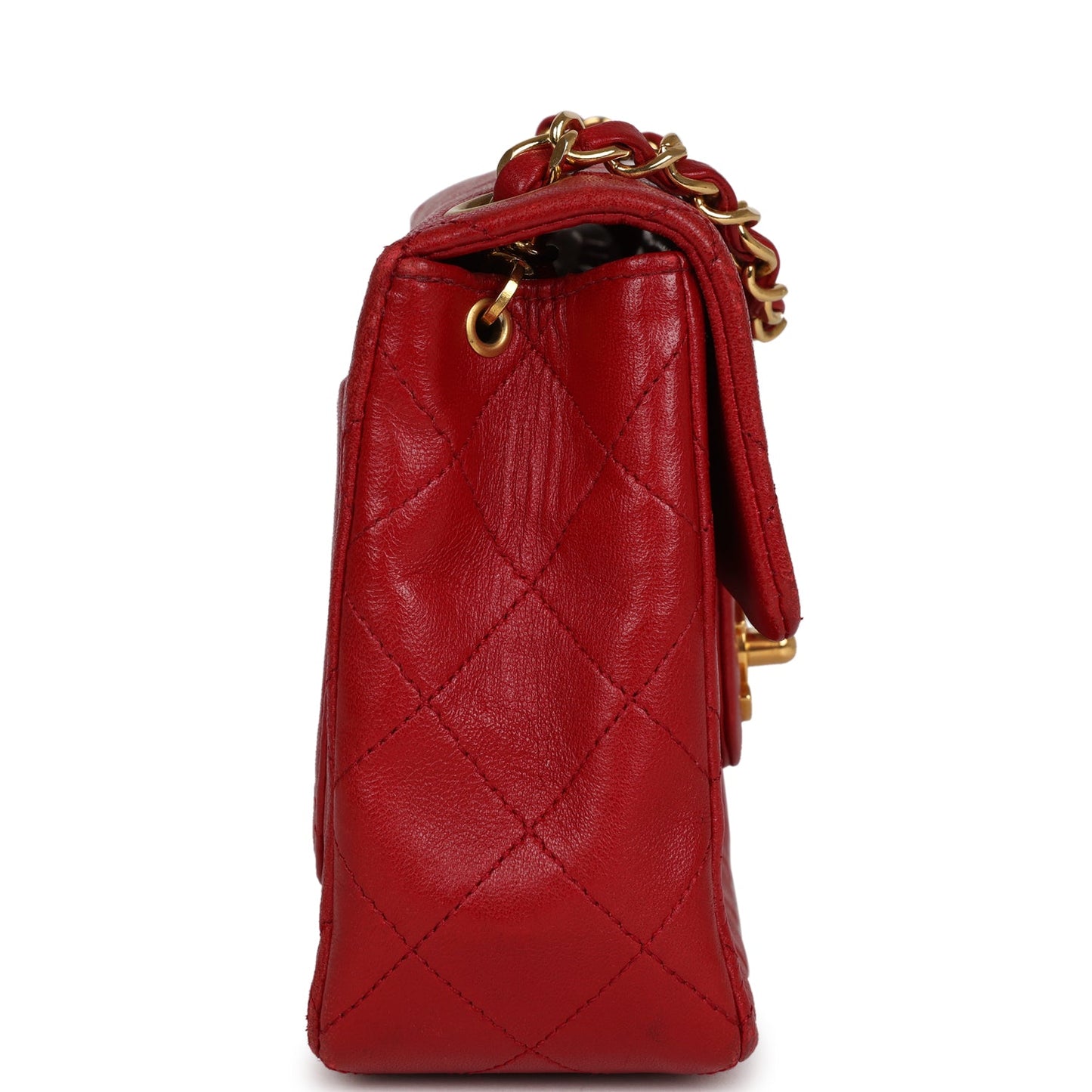 Chanel Mini Square Flap Red Lambskin Gold Hardware