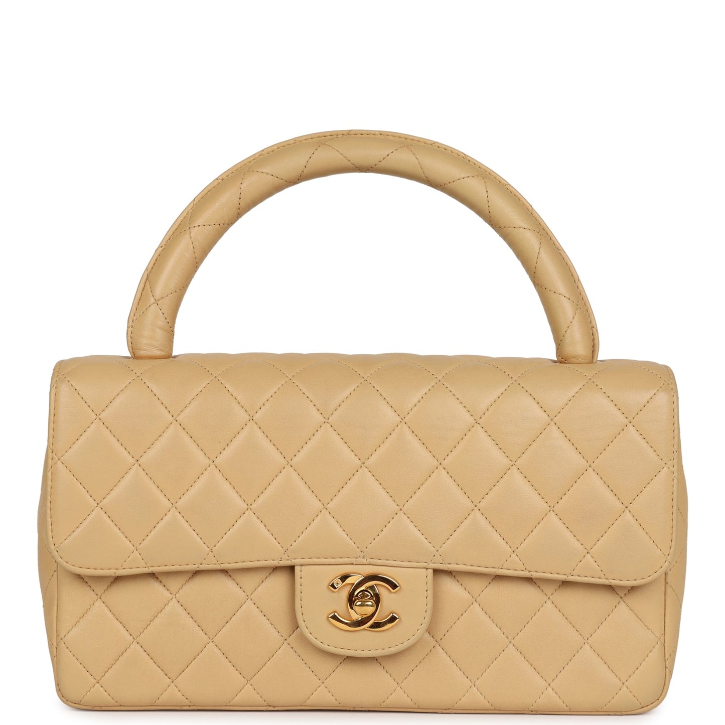 Chanel Kelly Parent Flap Bag Beige Lambskin Gold Hardware