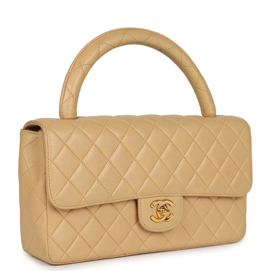 Chanel Kelly Parent Flap Bag Beige Lambskin Gold Hardware