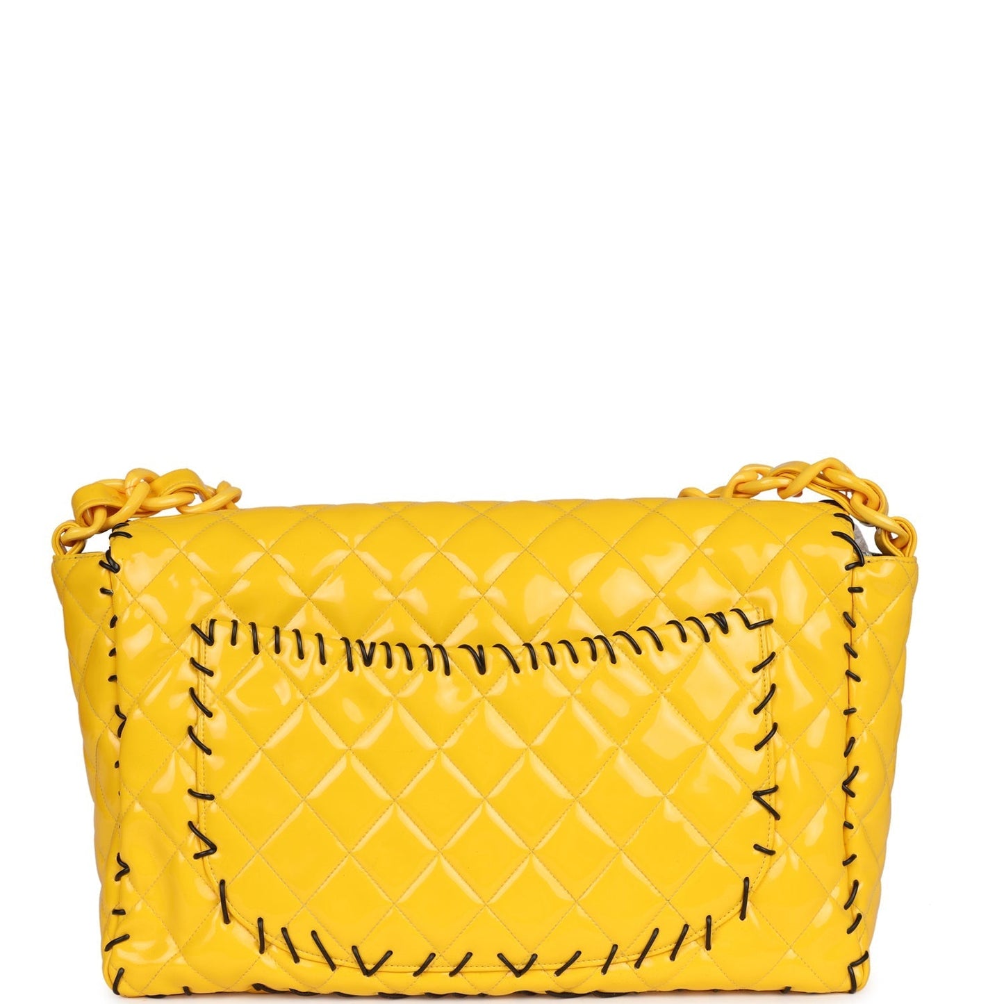 Chanel XL Jumbo Stitch Flap Bag Yellow Patent Leather Yellow Acrylic Hardware