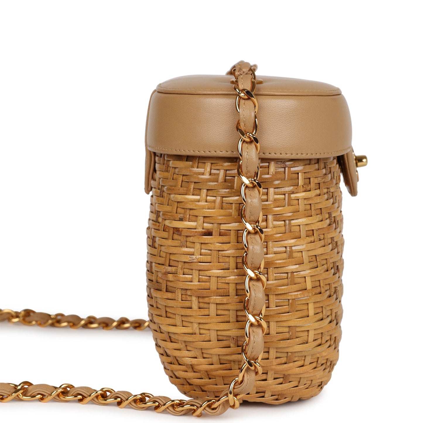 Chanel Basket Bag Beige Lambskin and Rattan Wicker Gold Hardware