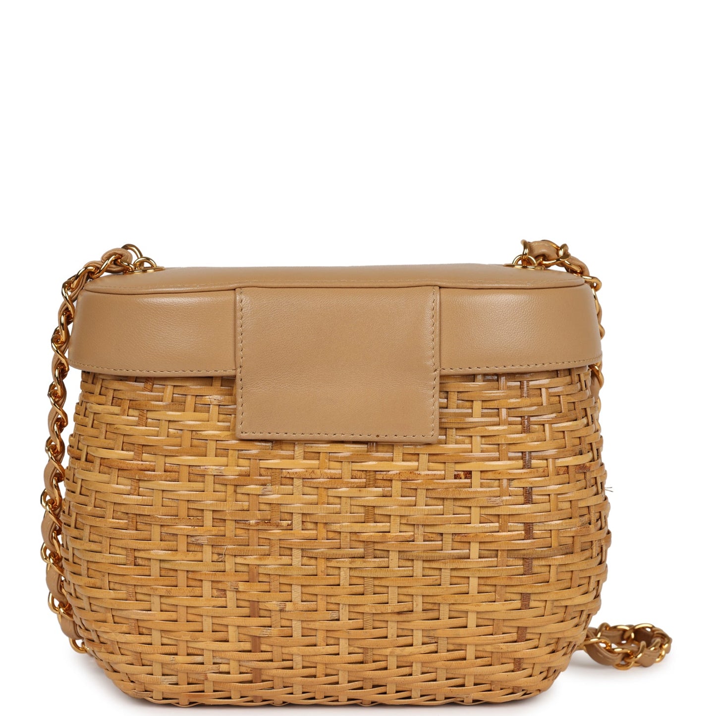 Chanel Basket Bag Beige Lambskin and Rattan Wicker Gold Hardware