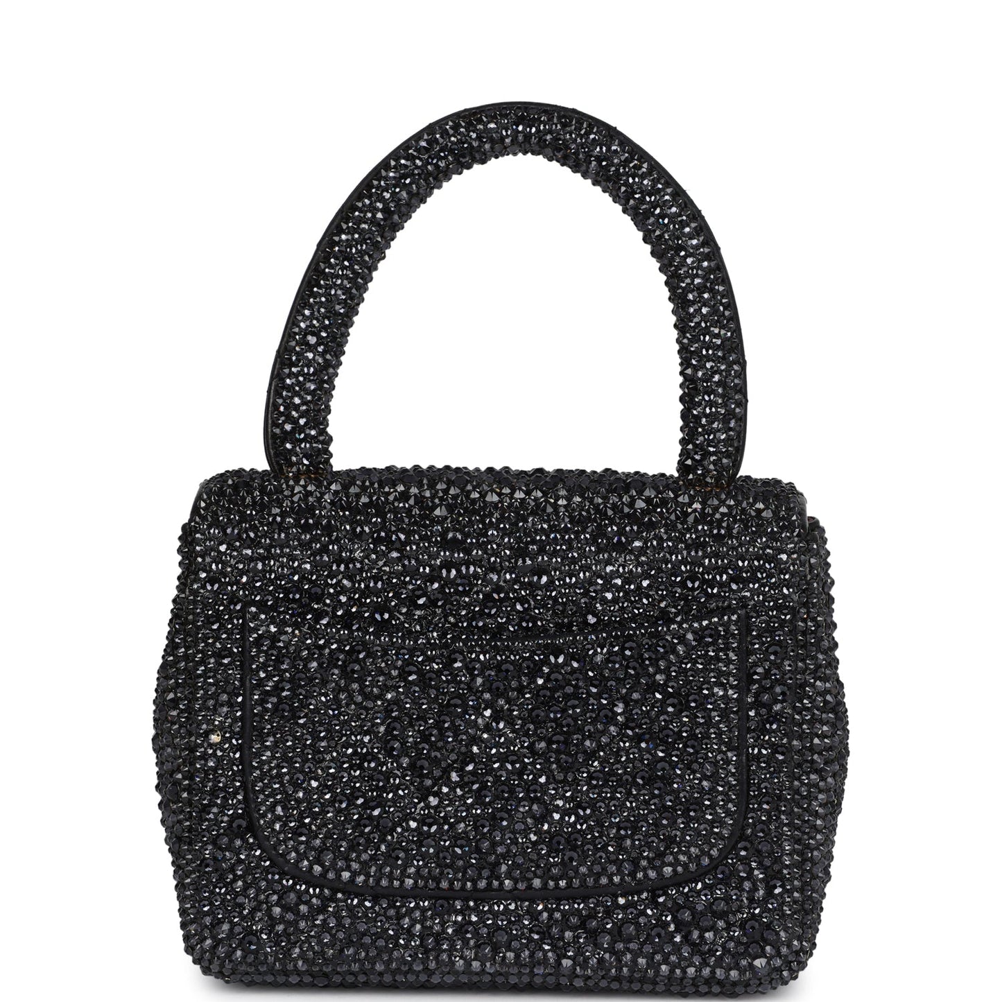 Custom Black Swarovski Crystal Chanel Mini Kelly Flap Bag Black Lambskin Gold Hardware
