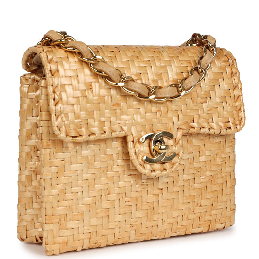 Chanel Mini Flap Bag Natural Wicker Gold Hardware