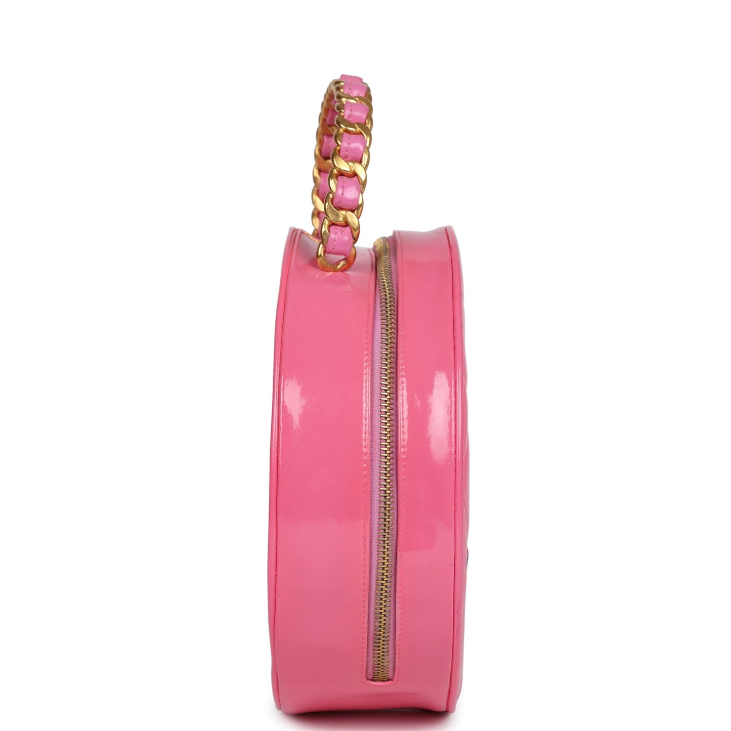 Chanel Round Vanity Bag Pink and Black Patent Leather Antique Gold Hardware