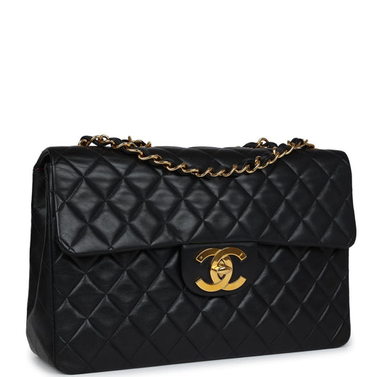 Chanel XL Jumbo Flap Bag Black Lambskin Gold Hardware