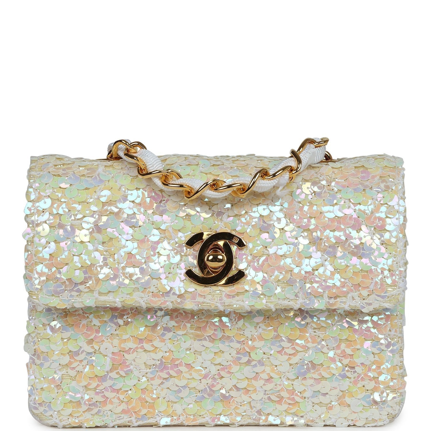 Chanel Micro Half Flap Iridescent Ivory Sequin Gold Hardware Crossbody