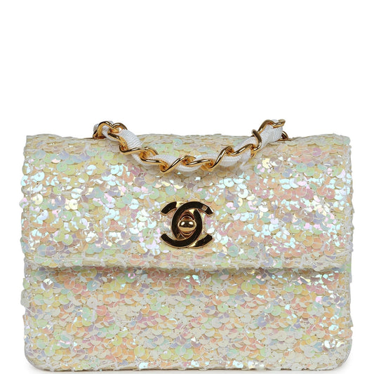 Chanel Micro Half Flap Iridescent Ivory Sequin Gold Hardware Crossbody