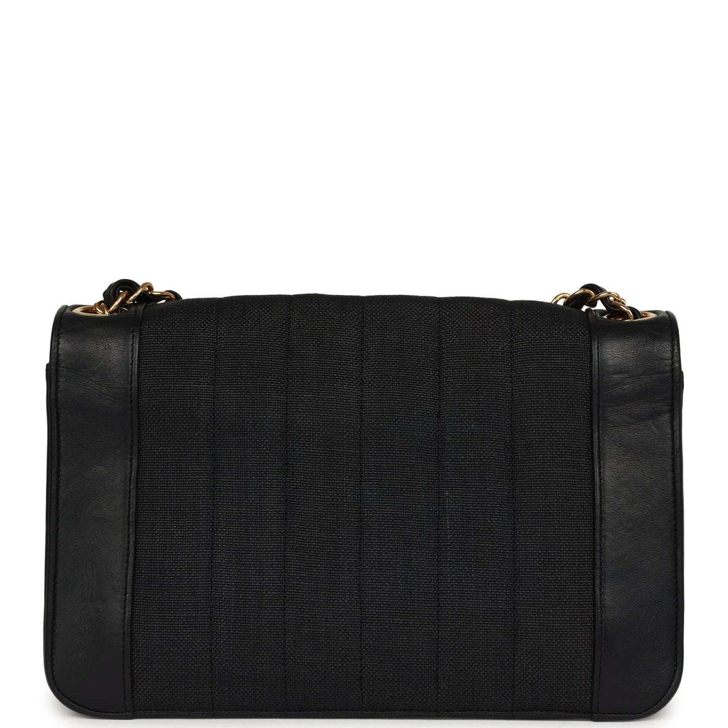 Chanel Vertical Border Flap Bag Black Linen and Lambskin Gold Hardware