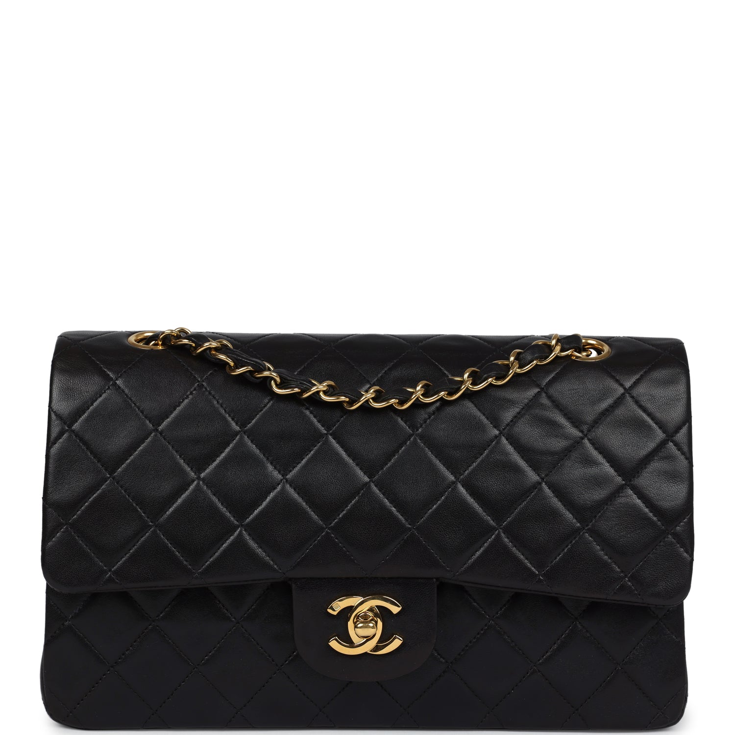 Chanel Medium Classic Double Flap Black Lambskin Gold Hardware Shoulder Bag