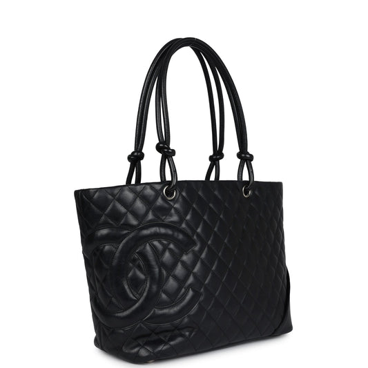 Chanel Large Cambon Ligne Tote Black Calfskin Silver Hardware