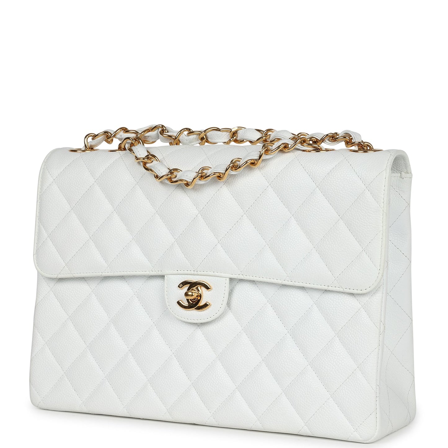 Chanel Jumbo Single Flap Bag White Caviar Gold Hardware