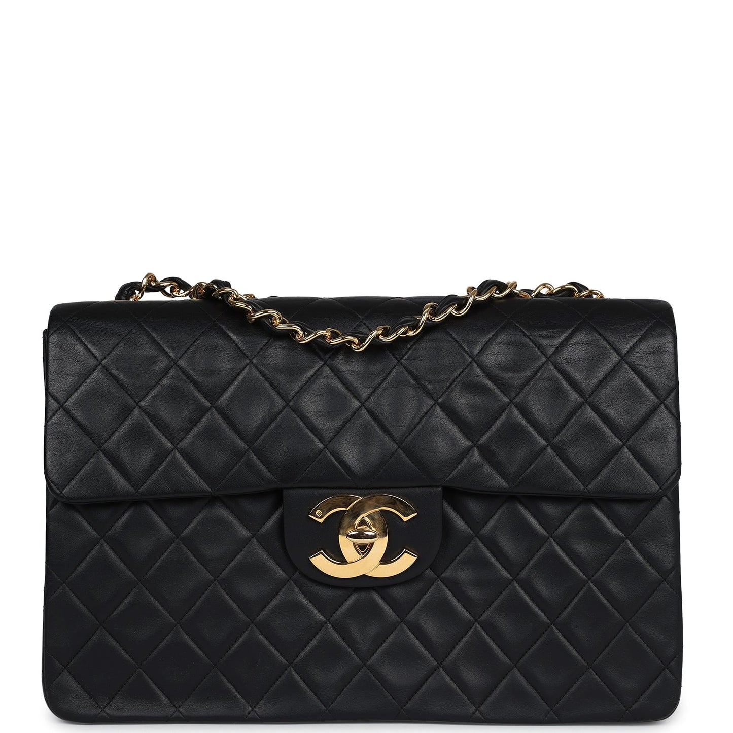 Chanel XL Maxi Classic Flap Bag Black Lambskin Gold Hardware