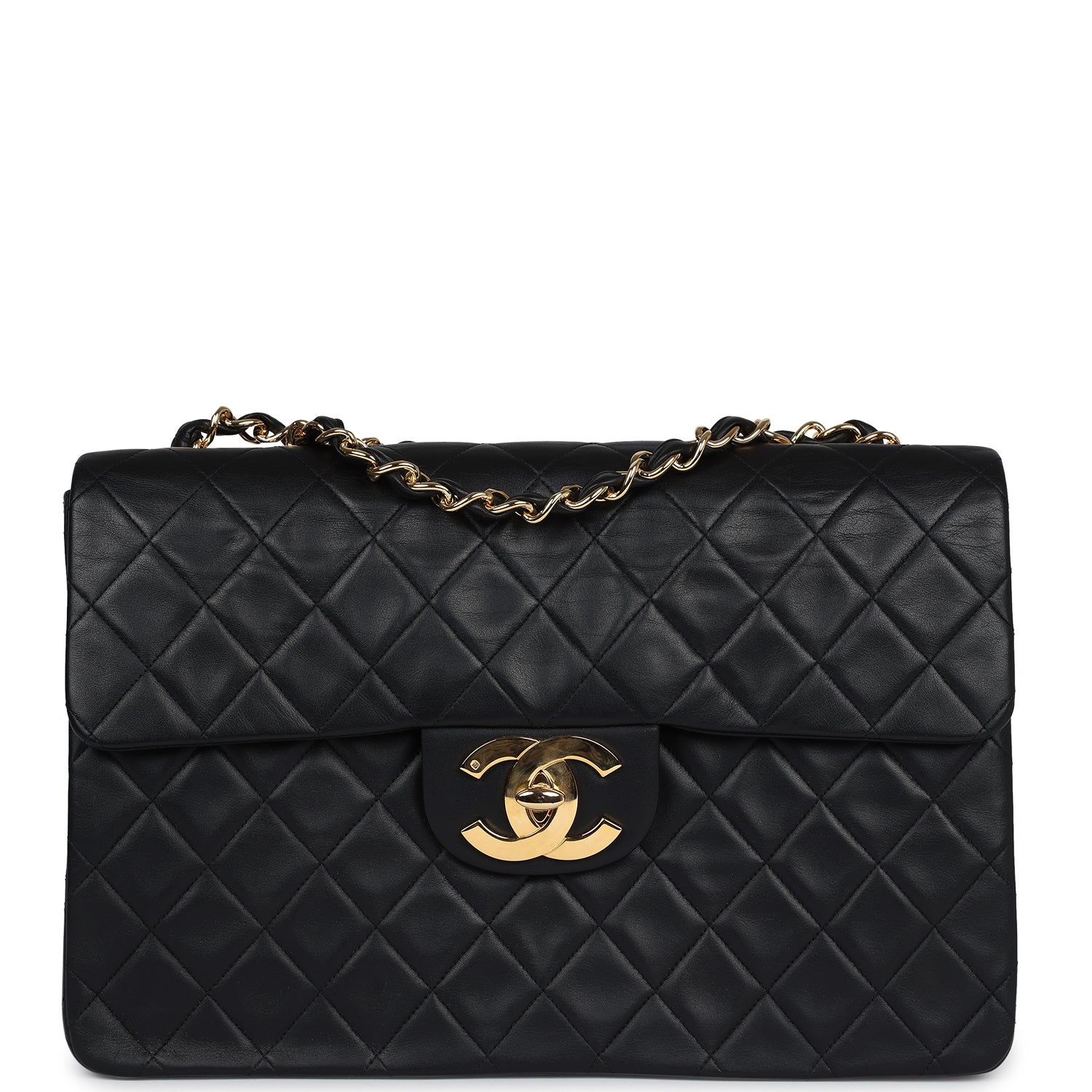 Chanel XL Maxi Classic Flap Bag Black Lambskin Gold Hardware