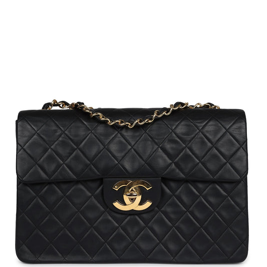 Chanel XL Maxi Classic Flap Bag Black Lambskin Gold Hardware