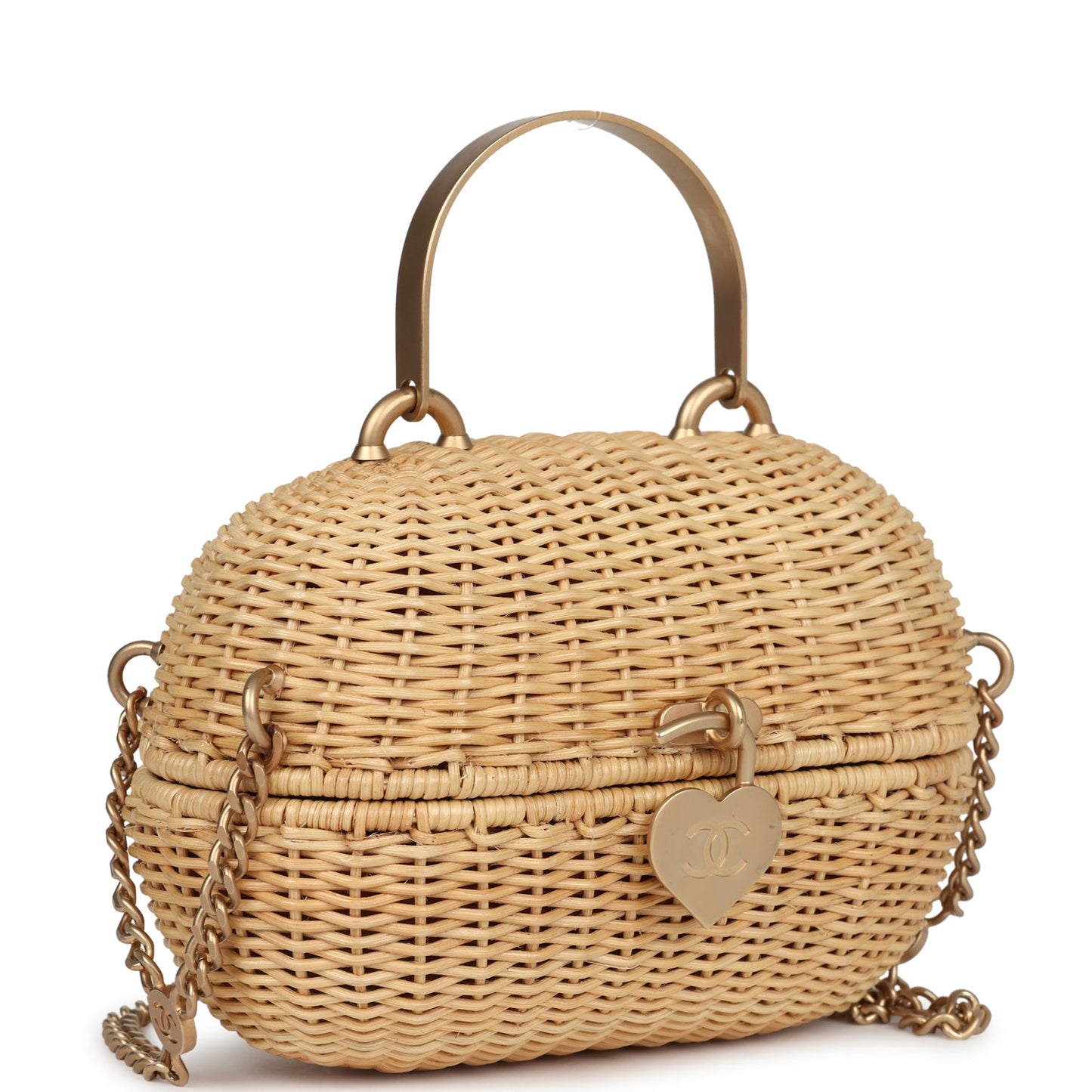 Chanel Small Heart Lock Basket Bag Natural Wicker Brushed Gold Hardware