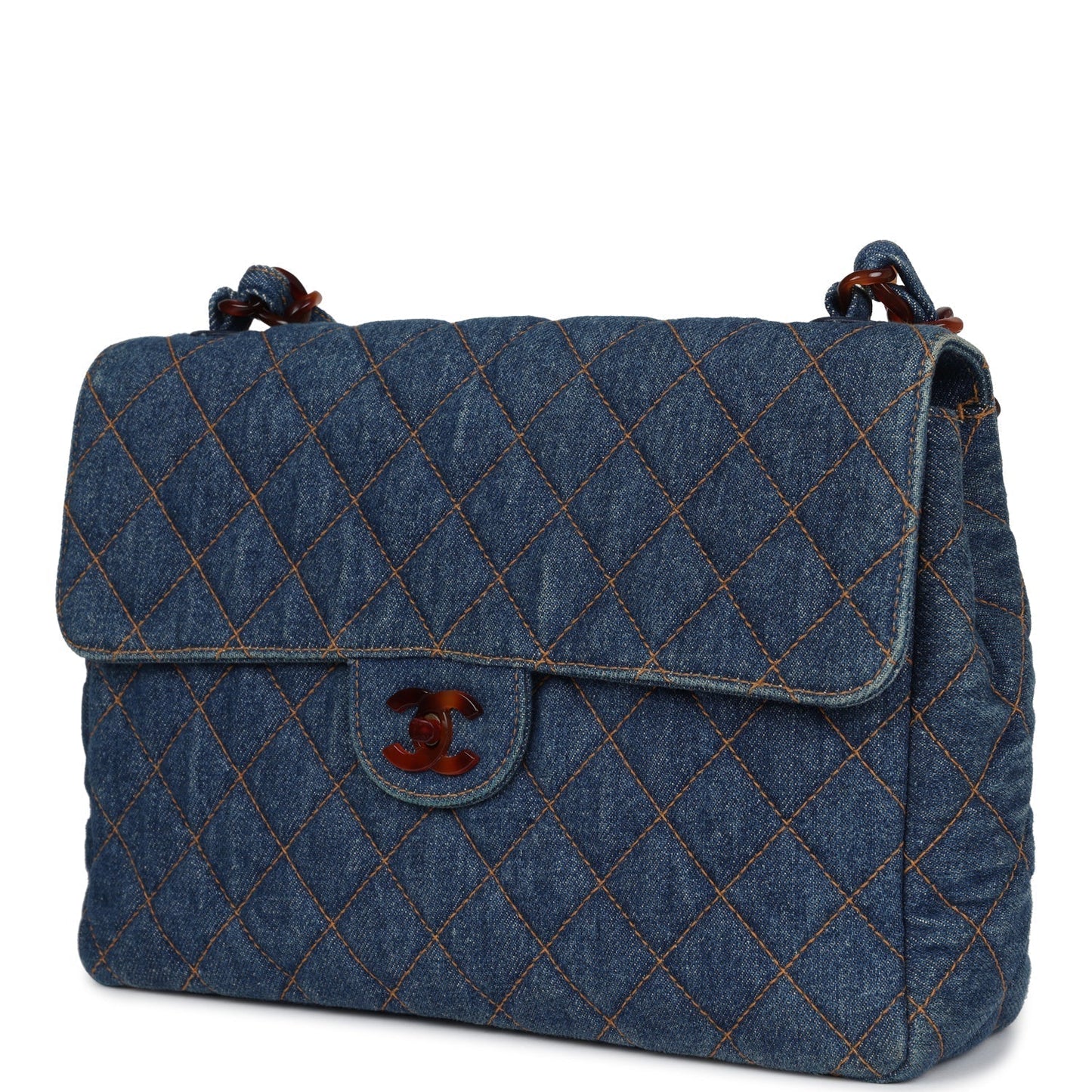 Chanel Jumbo Single Flap Bag Blue Denim Tortoiseshell Bakelite Hardware