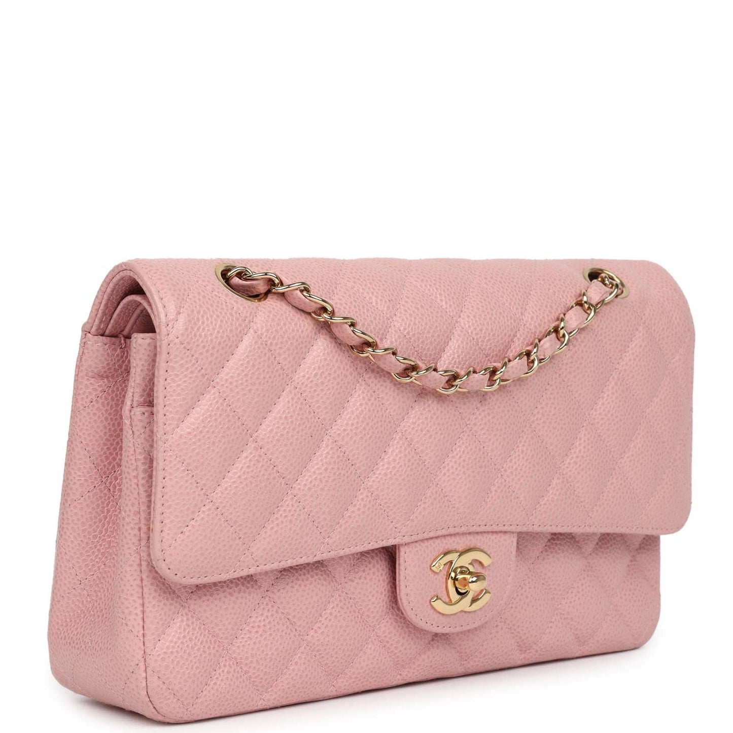 Chanel Medium Classic Double Flap Bag Pink Caviar Gold Hardware