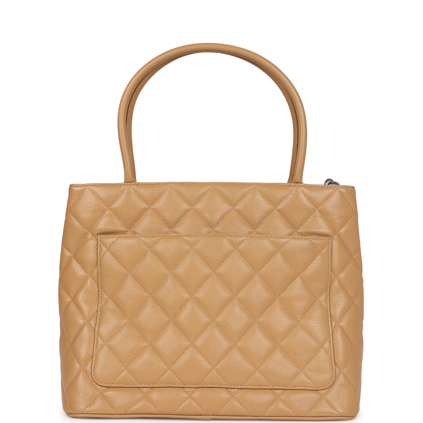 Chanel Medallion Tote Bag Beige Caviar Silver Hardware