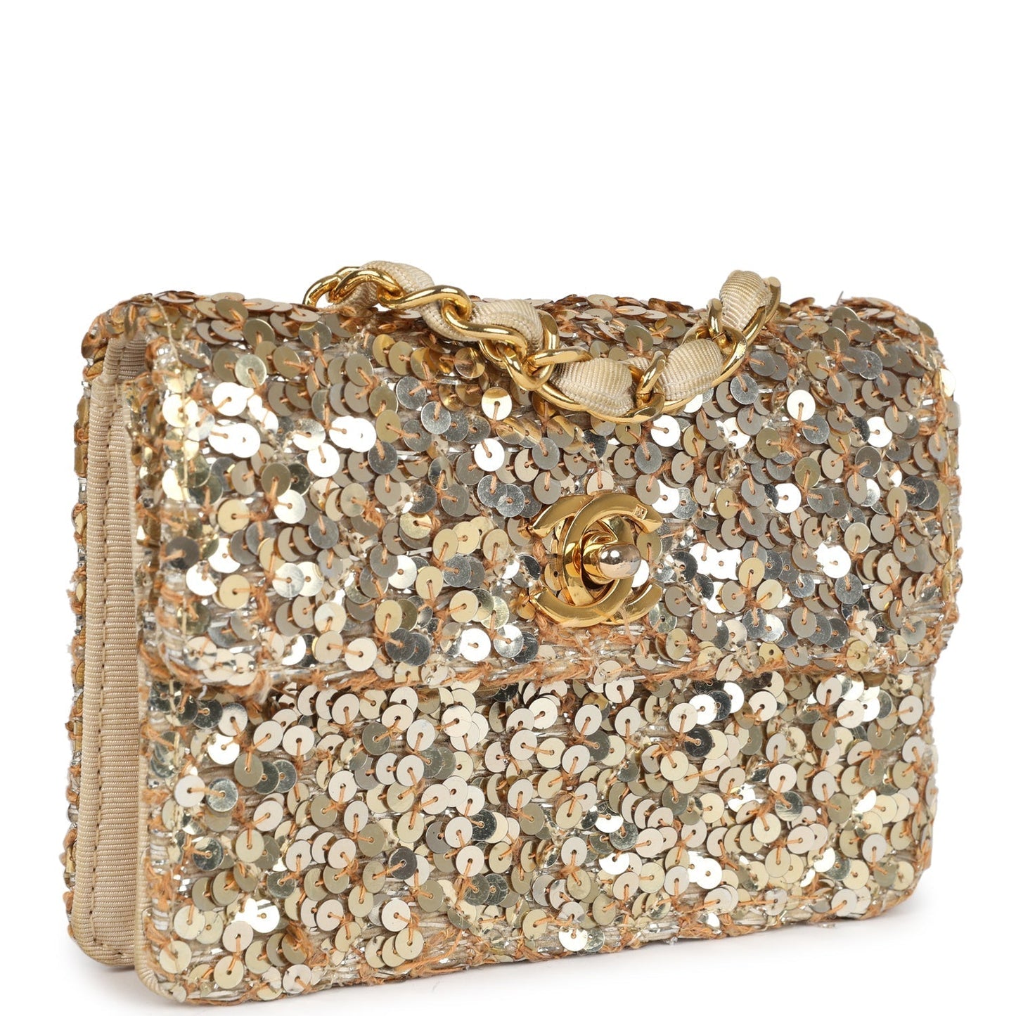 Chanel Mini Half Flap Bag Gold Sequin Gold Hardware